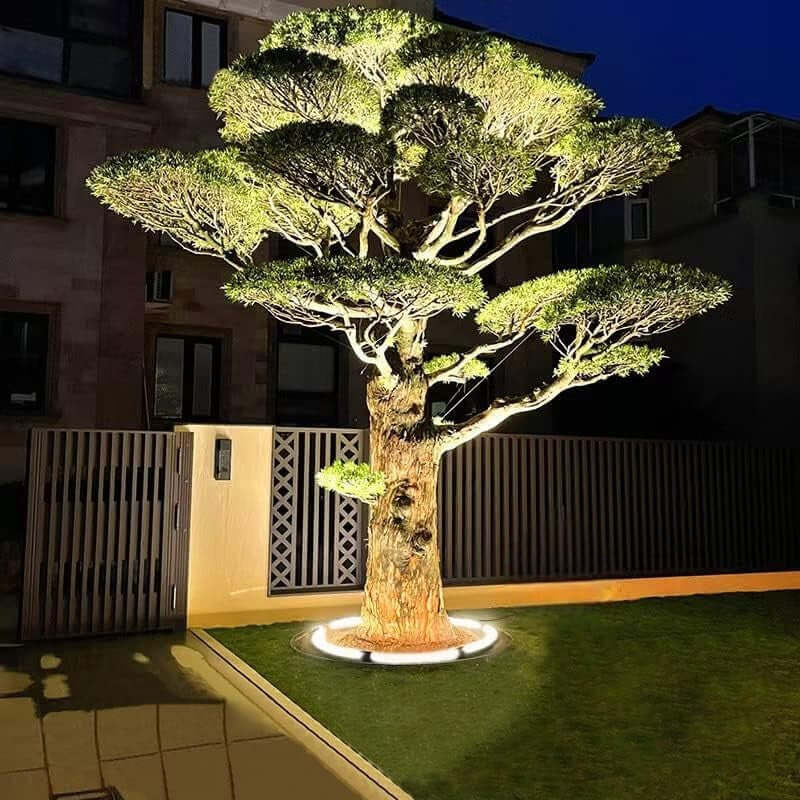Foco LED exterior para árbol, iluminación cálida de jardín y paisajismo.