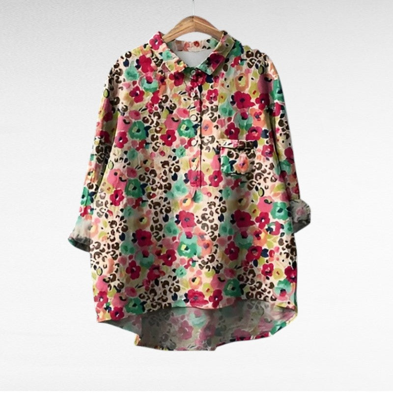 Blusa de mujer estampada vintage. Diseño versátil y cómodo para la primavera y el verano.