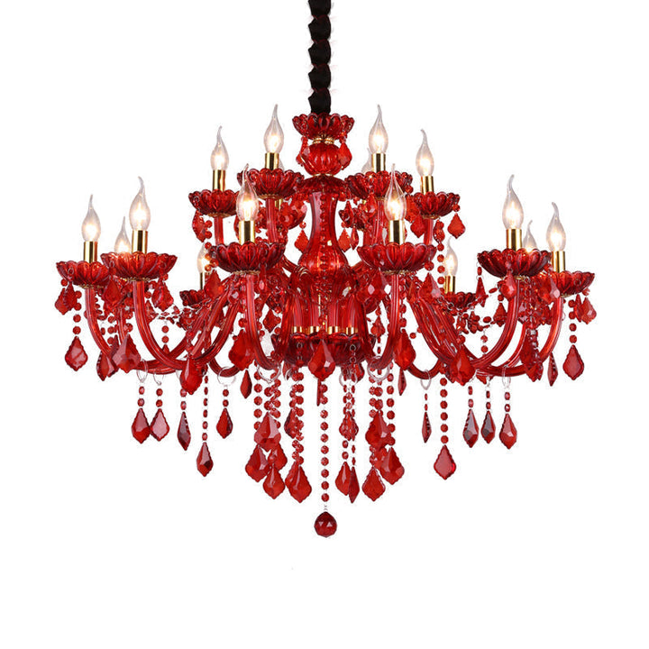 Lámpara de techo Aurelia, estilo de araña. Cristal carmesí para iluminación decorativa, pieza central.