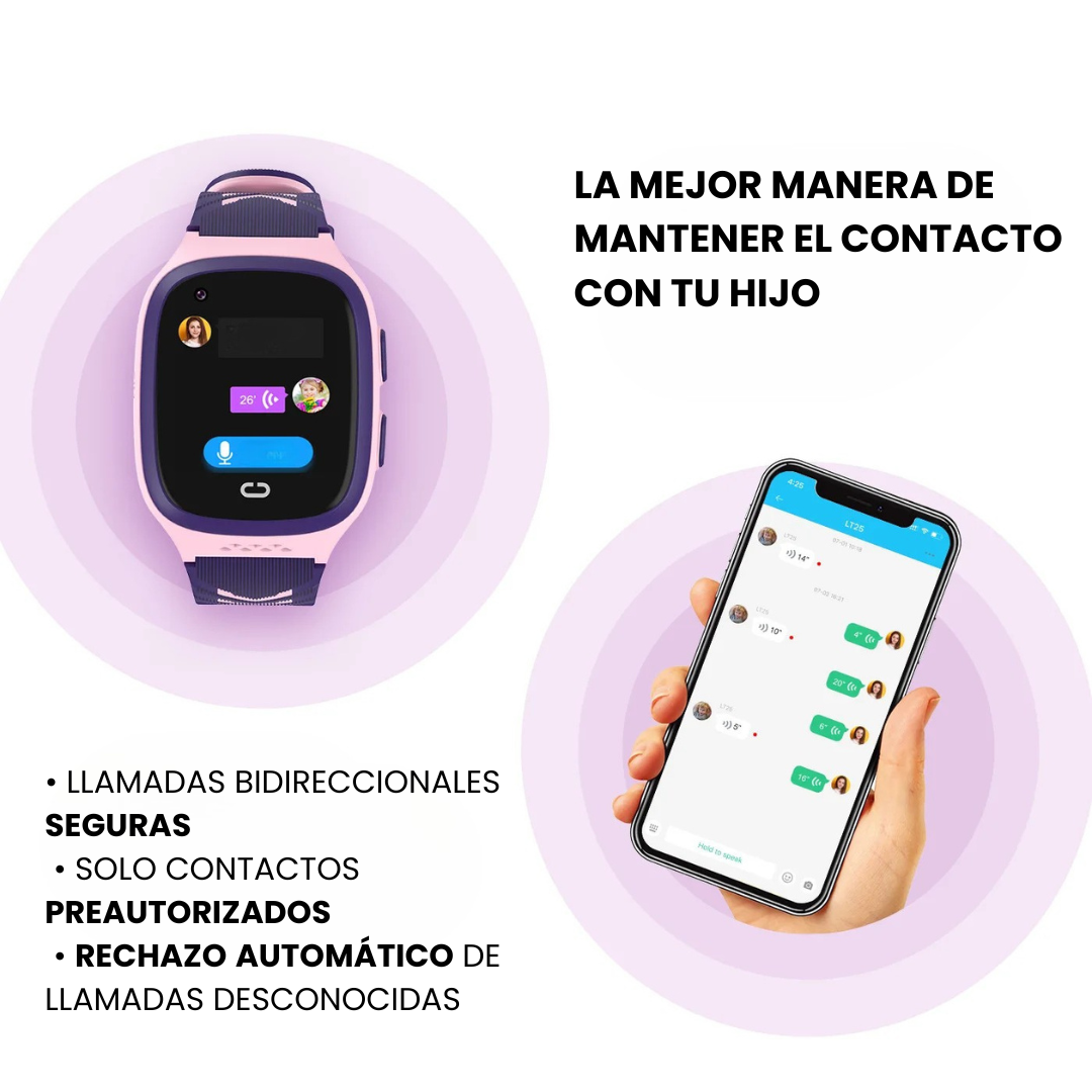 Reloj inteligente GPS infantil, sin suscripción. Llamadas, rastreo y seguridad confiable.