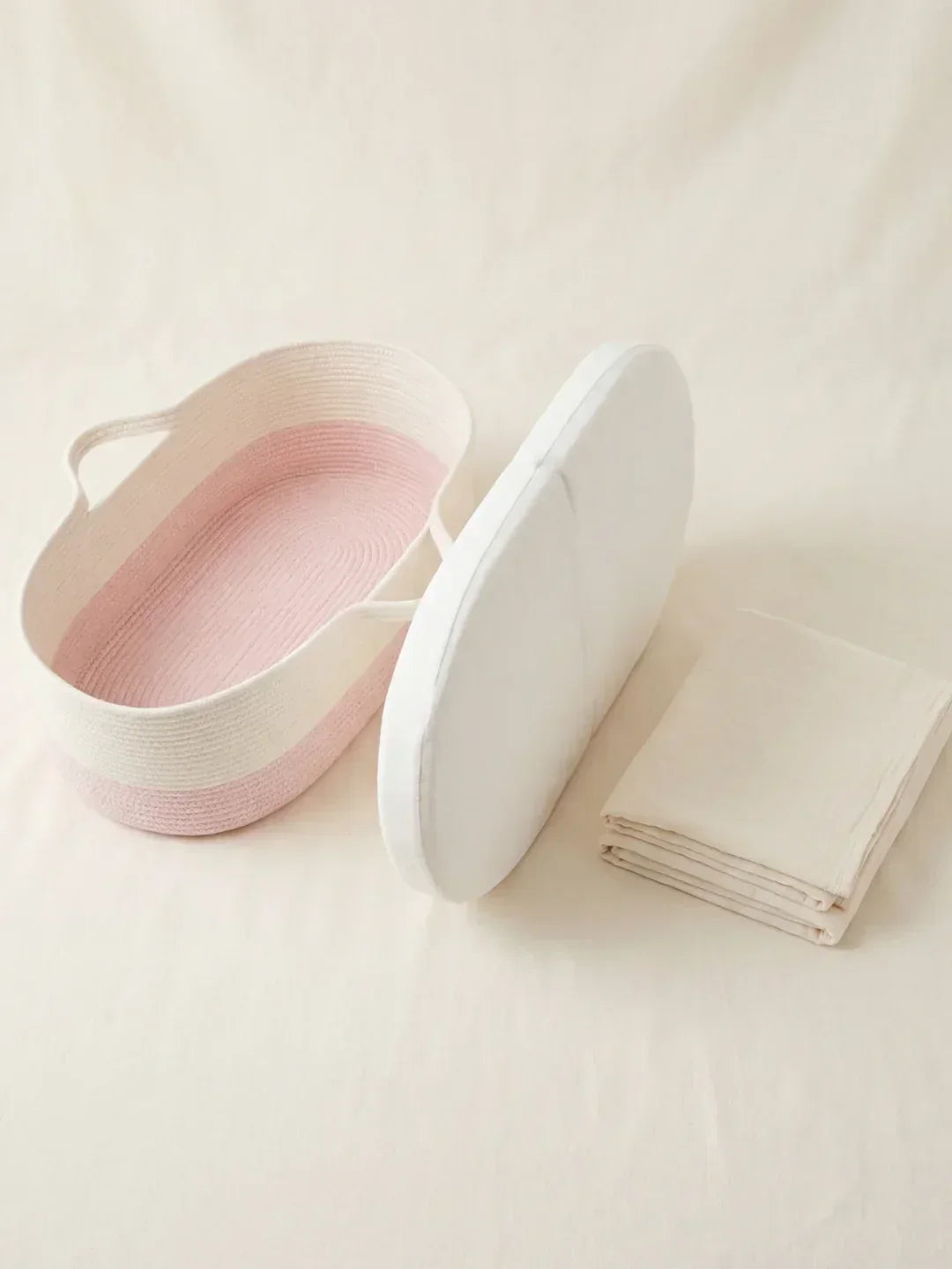 Cambiador portátil de algodón tejido, bicolor caramel chiné/ecru, para viajes y hogar con bebé.