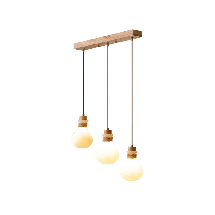 Lámpara de techo colgante de cuerda y cristal instalada. Iluminación moderna y rústica para interiores.