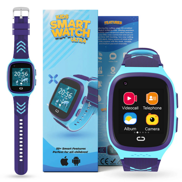 Embalaje atractivo de reloj GPS regalo para niños. Tecnología de seguridad y comunicación.