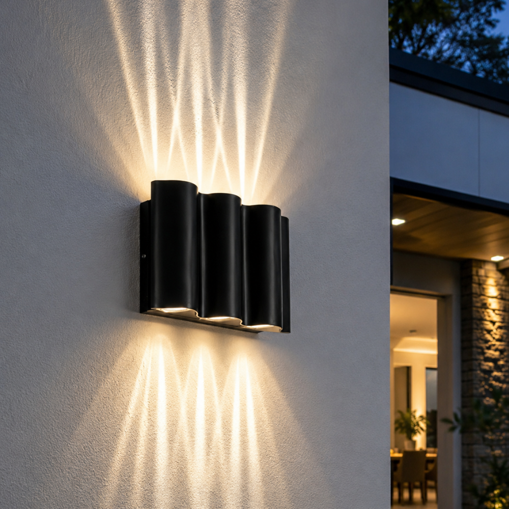 Aplique de pared LED decorativo, ondas, luz arriba-abajo, embellece tu fachada moderna.