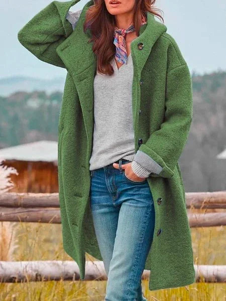 Abrigo de mujer con diseño casual y elegante. Chaqueta cálida de poliéster con bolsillos, ideal para otoño/invierno.
