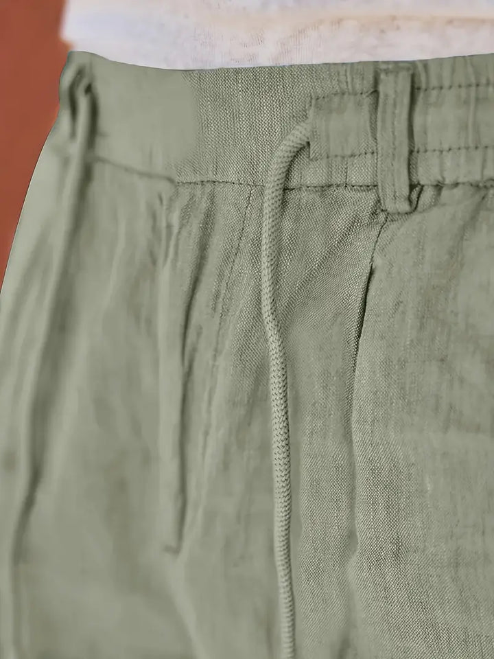 Pantalones de lino frescos para hombre, cordón ajustable, ideales para vacaciones y relax.