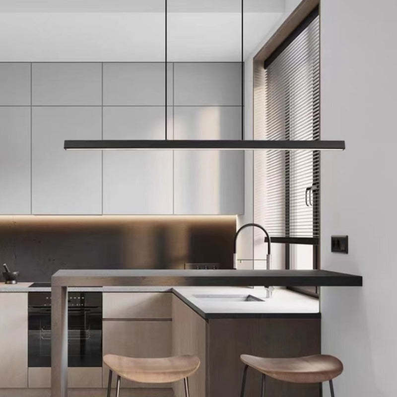 Lámpara de comedor Nexis LED lineal, diseño elegante en negro y marrón. Para una iluminación sofisticada.