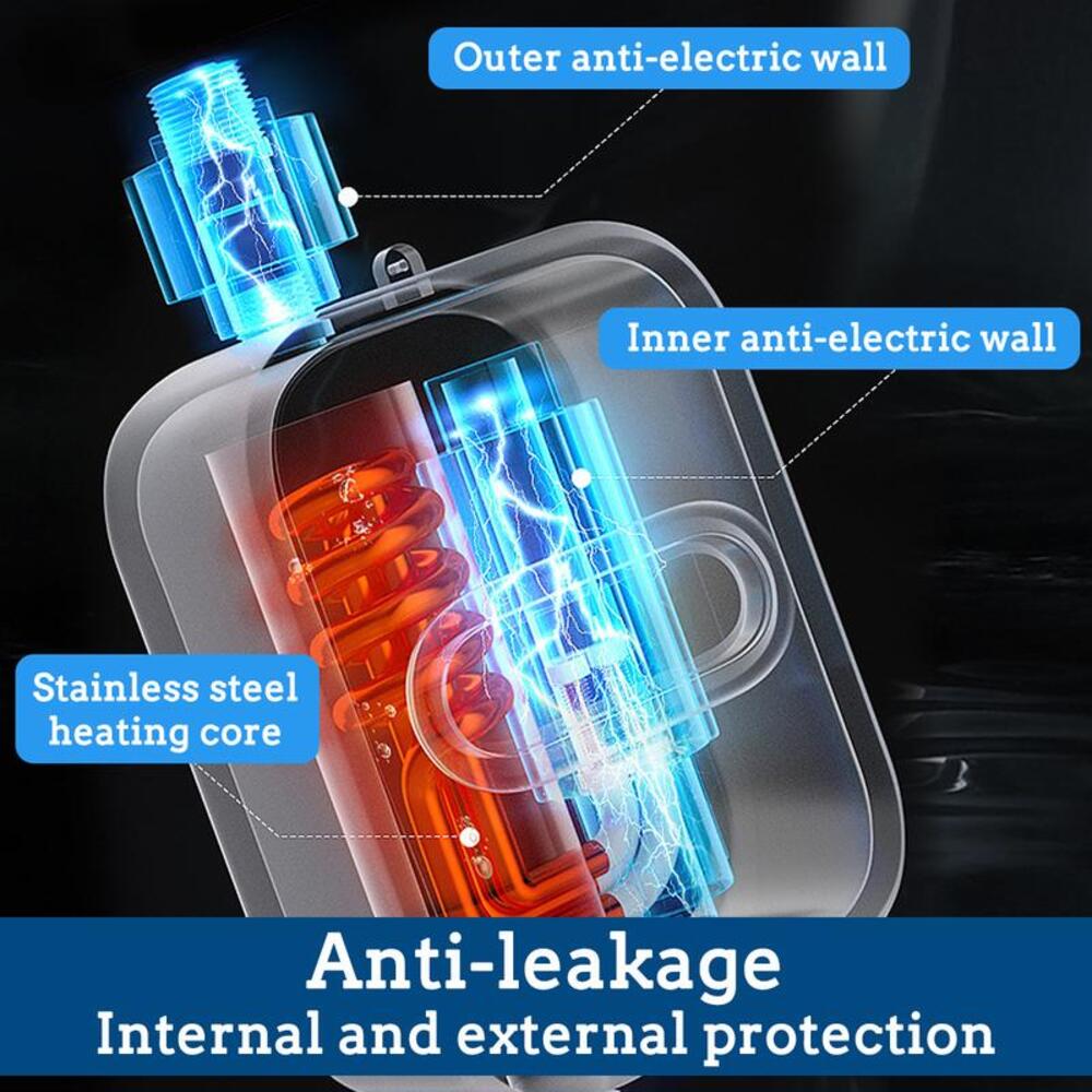 Calentador eléctrico instantáneo compacto, ideal para cocina. Agua caliente al instante, con ahorro energético.