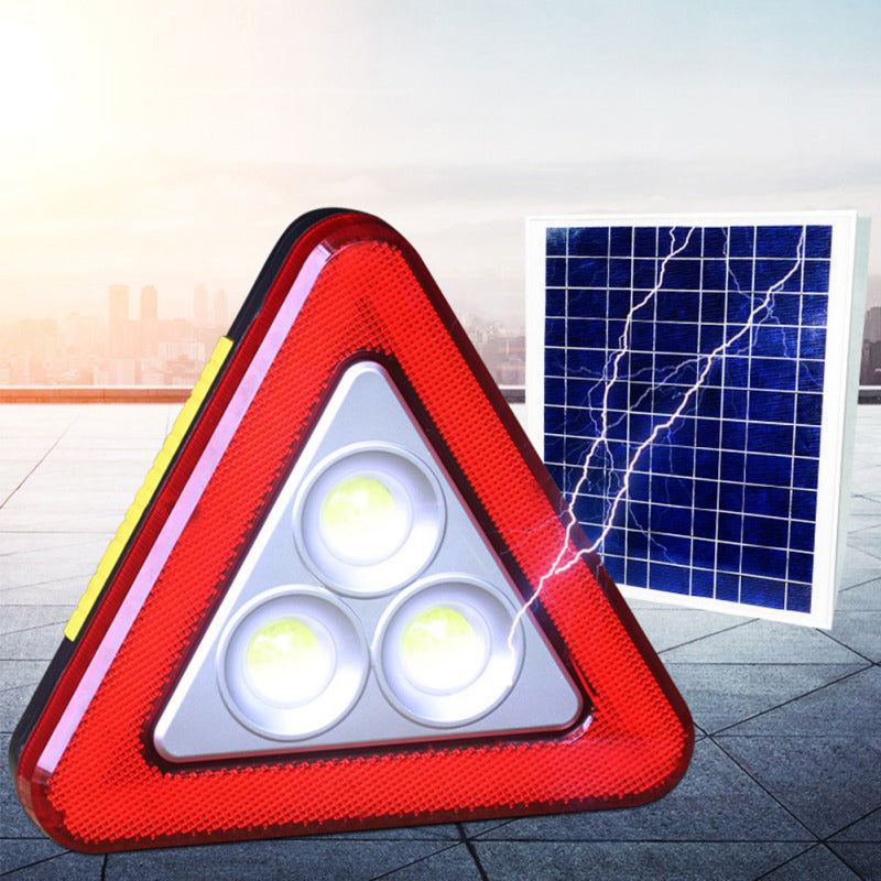 Herramienta multifunción LED con linterna, baliza de emergencia y cargador solar para camping y coche.