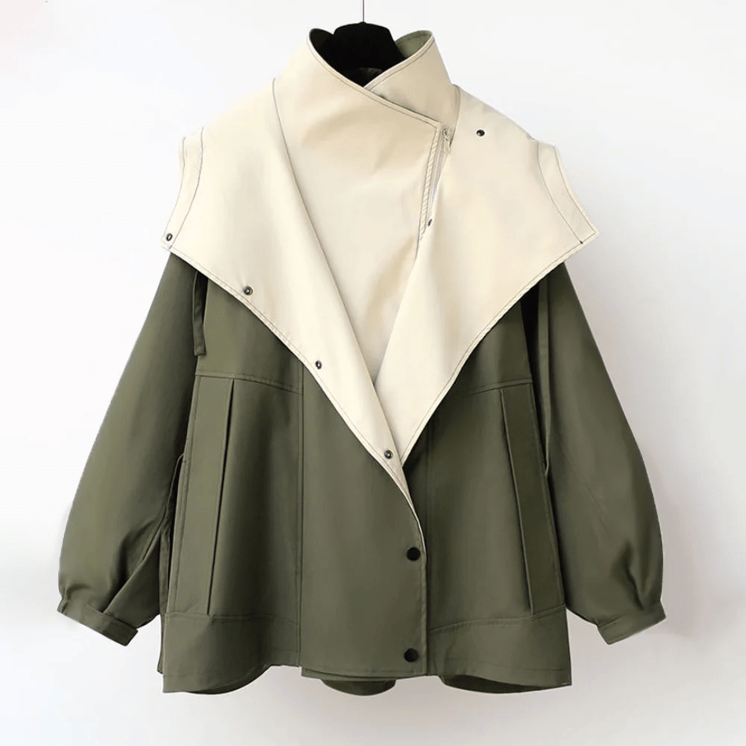 Ropa impermeable de moda femenina, chubasquero ligero con cremallera alta y diseño actual.