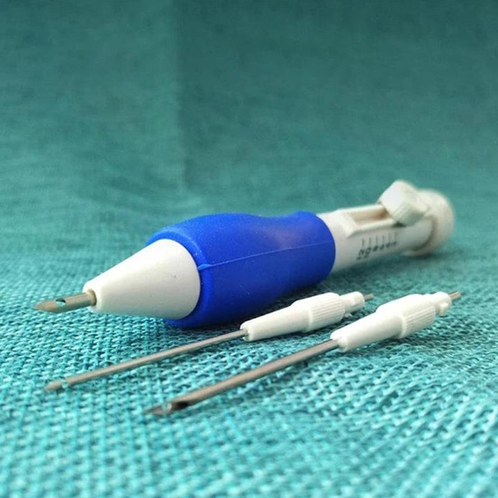 Kit de pluma mágica de bordado con accesorios. Herramienta DIY para creatividad en costura y arte textil.
