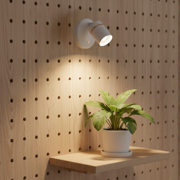 Luz de acento LED ajustable, control remoto, ideal para crear ambiente en el hogar.