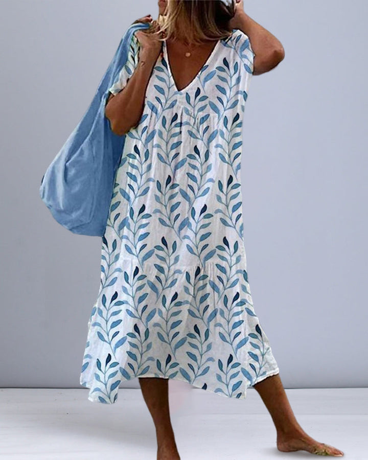 Vestido de verano holgado para mujer con escote en V. Ropa fresca, cómoda y casual para vacaciones.