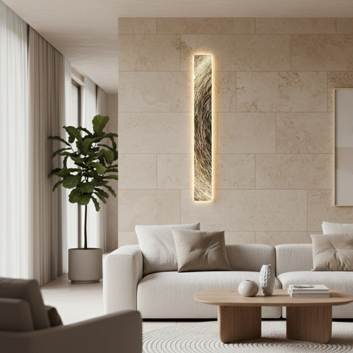 Aplique LED de pared moderno Lunare. Iluminación interior de lujo con ambiente cálido para el hogar.