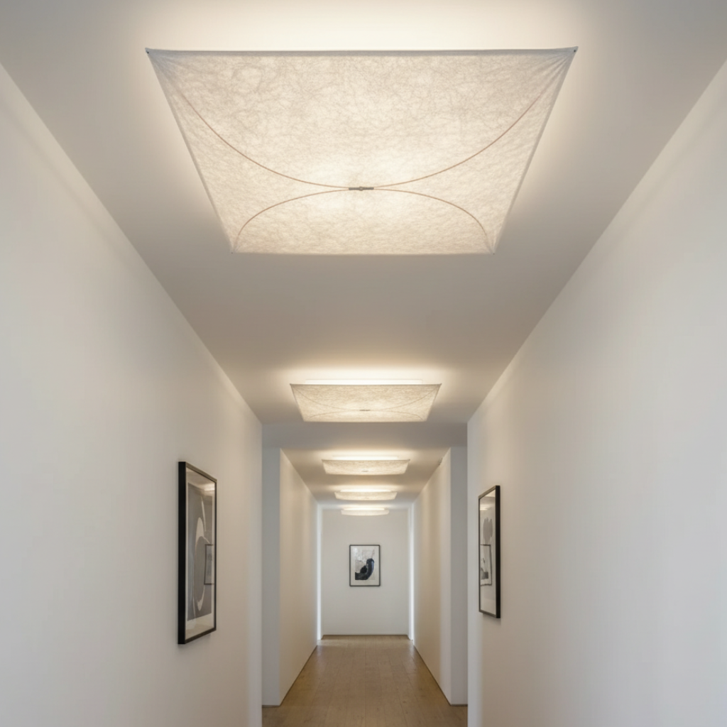 Luminaria colgante estilo japonés, diseño elegante para iluminación ambiental.