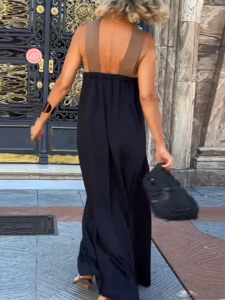 Vestido largo de fiesta para mujer con elegante espalda cruzada, ideal para bodas y eventos de verano.