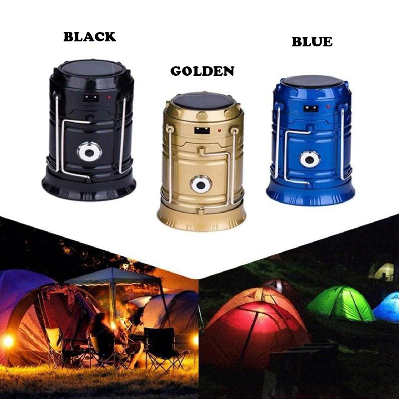 Linterna LED recargable multifuncional con power bank para camping, senderismo y uso exterior.