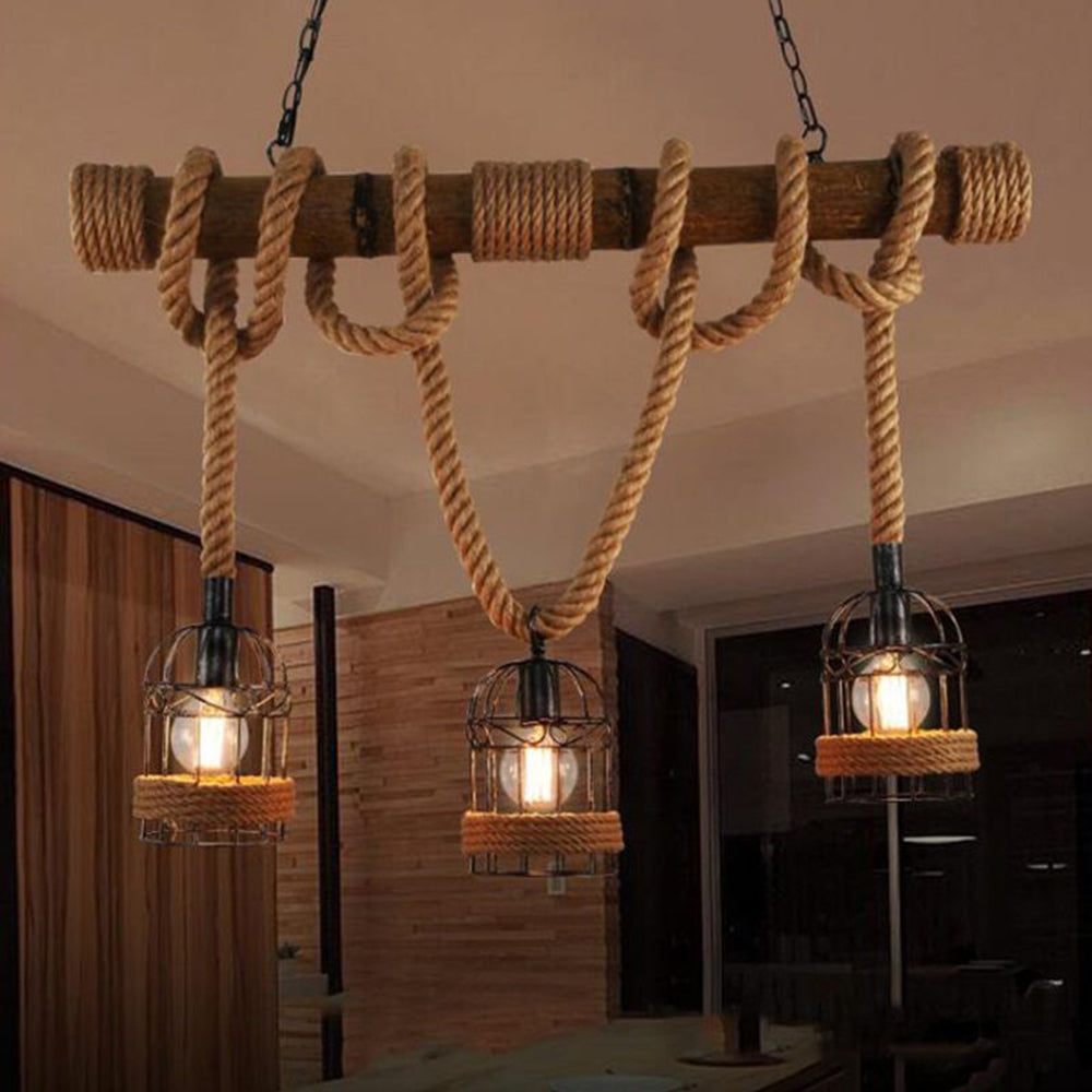 Decoración interior: Lámpara colgante retro con diseño de madera y metal, perfecta para ambientes cálidos.