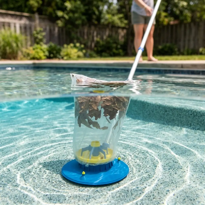 Limpiador de piscinas con succión potente, ideal para remover hojas y mantener el agua clara.