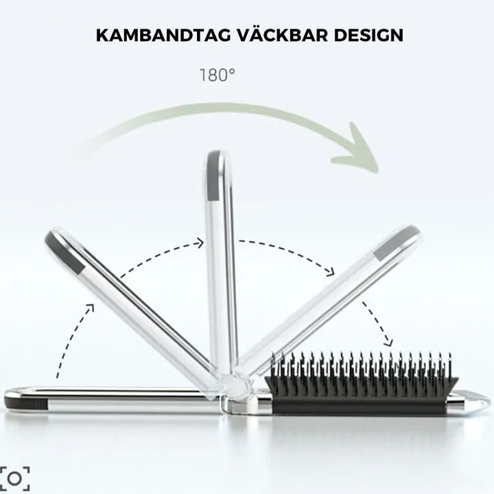 Kit de belleza portátil: espejo y cepillo plegable para retoques de cabello y maquillaje en movimiento.