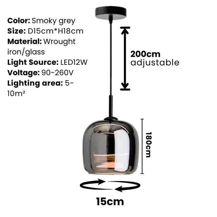 Lámpara colgante de diseño minimalista. Vidrio negro, ideal para comedor moderno.