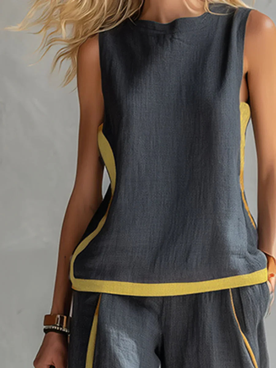 Conjunto elegante de dos piezas para mujer, confeccionado en algodón y lino, para un look chic de primavera.
