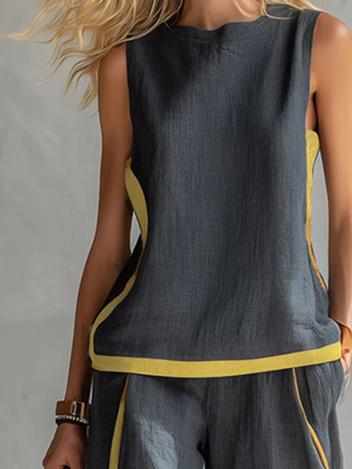 Conjunto elegante de dos piezas para mujer, confeccionado en algodón y lino, para un look chic de primavera.