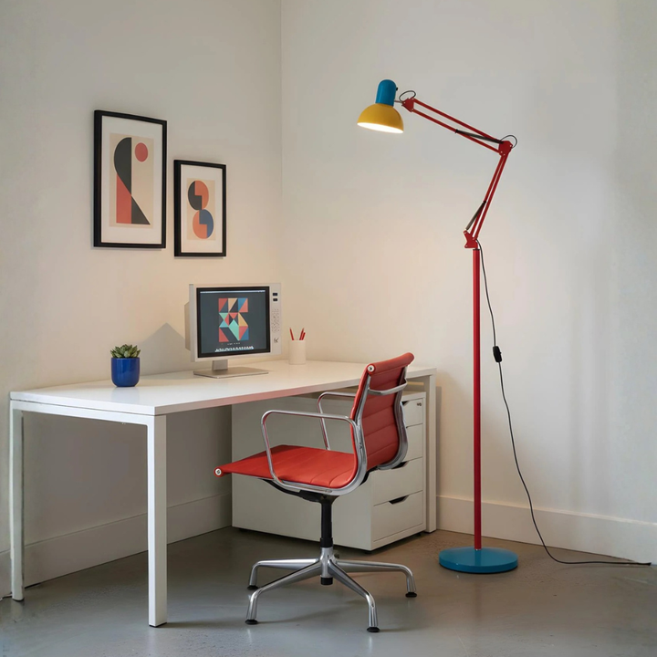 Diseño postmoderno: lámpara de pie flexo Memphis, ideal para sala de estar o dormitorio.