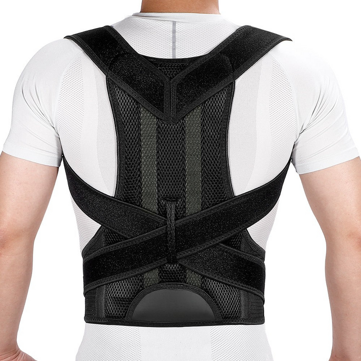 Faja correctora de postura lumbar gris, unisex, con doble soporte para espalda y alivio del dolor.