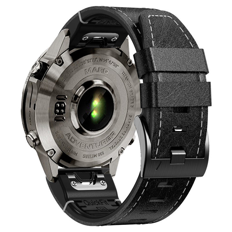 Correa de reloj híbrida de cuero y silicona premium, cómoda para uso diario y deportivo.