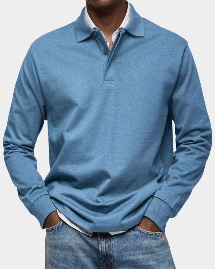 Polo clásico de manga larga para hombre, 100% algodón suave y cómodo. Ideal para un estilo versátil y casual.