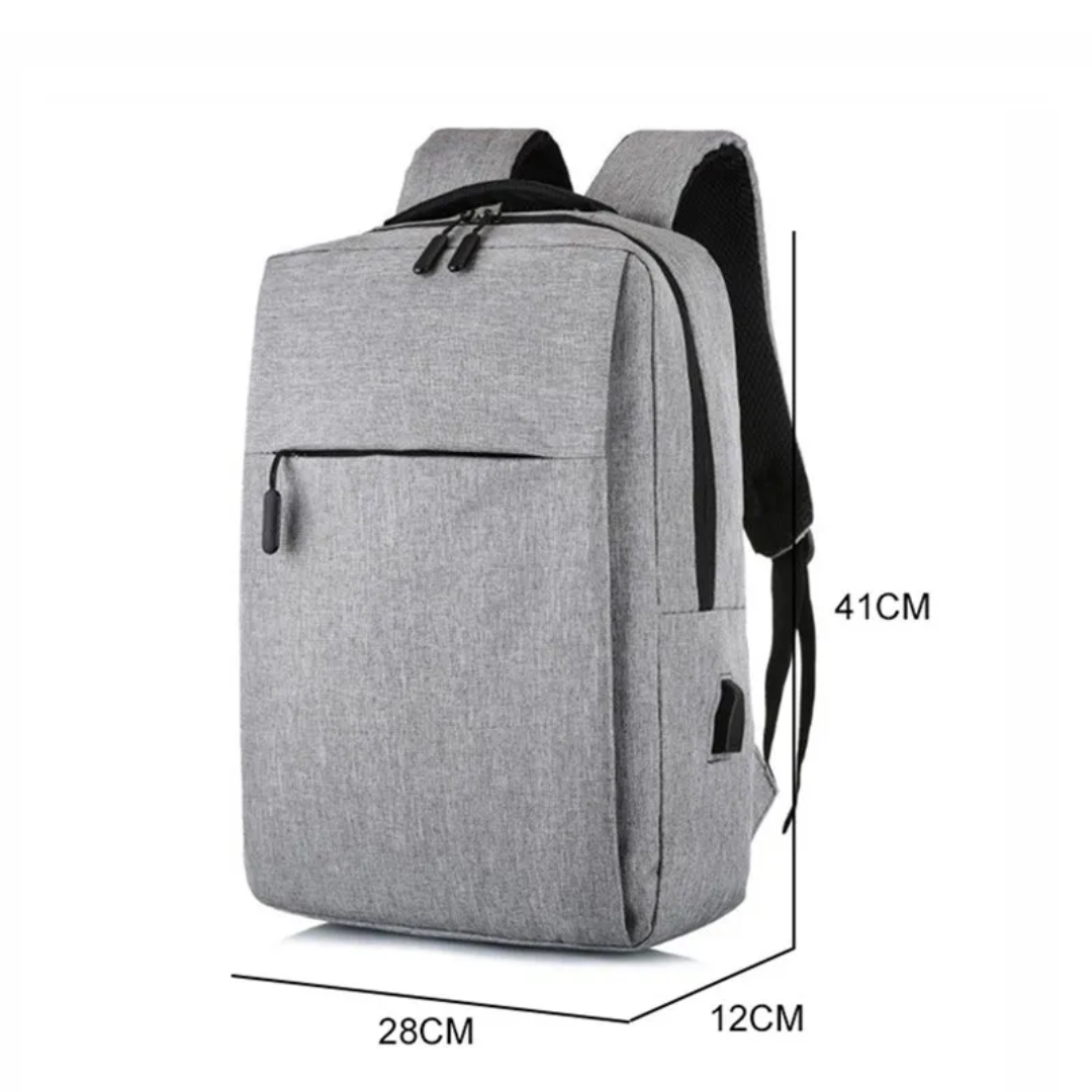 Mochila antirrobo gris con puerto USB y protección RFID para laptop, perfecta para el viajero conectado.