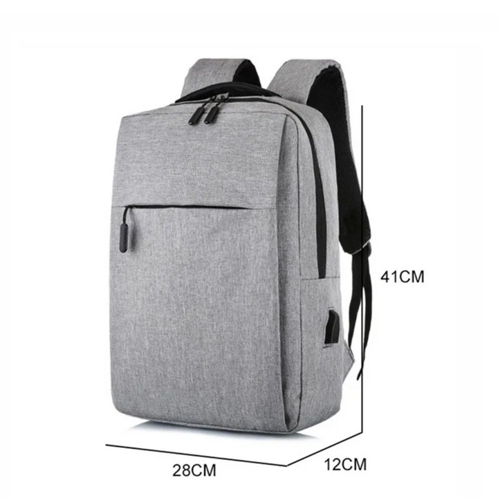 Mochila antirrobo gris con puerto USB y protección RFID para laptop, perfecta para el viajero conectado.