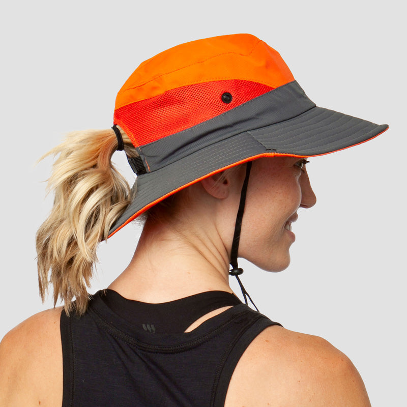 Sombrero de sol para mujer con abertura para coleta, plegable, máxima protección UV.