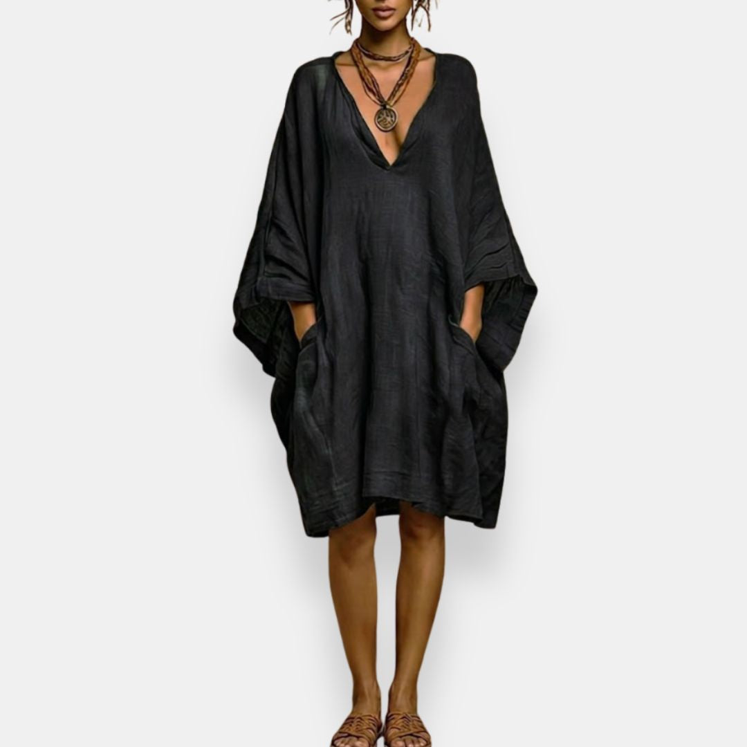 Vestido fluido oversize para mujer, estilo bohemio casual. Comodidad y elegancia para vacaciones de verano.