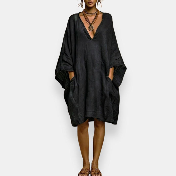 Vestido fluido oversize para mujer, estilo bohemio casual. Comodidad y elegancia para vacaciones de verano.