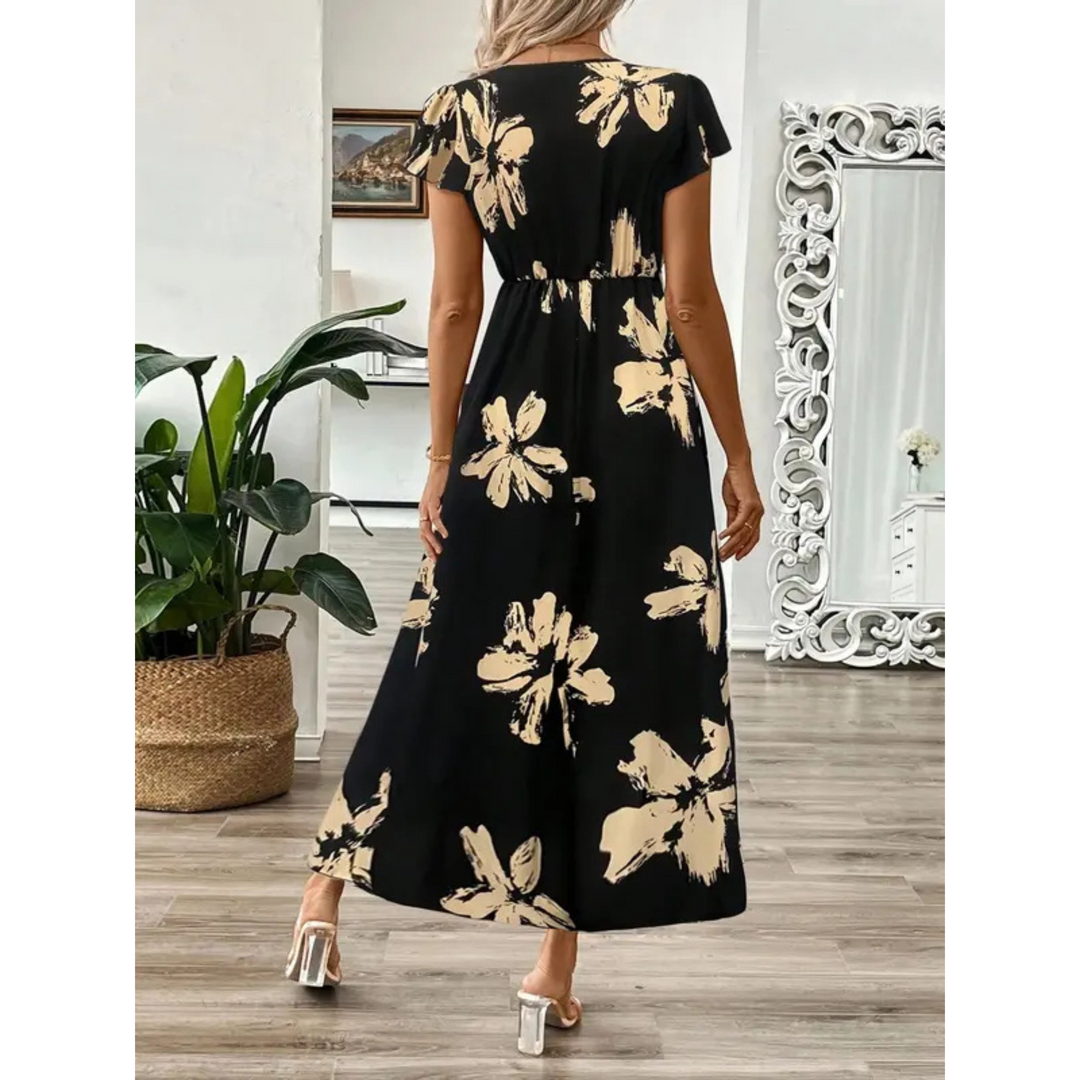 Vestido floral largo para mujer, estilo fluido y elegante, perfecto para fiestas de verano o eventos casuales.
