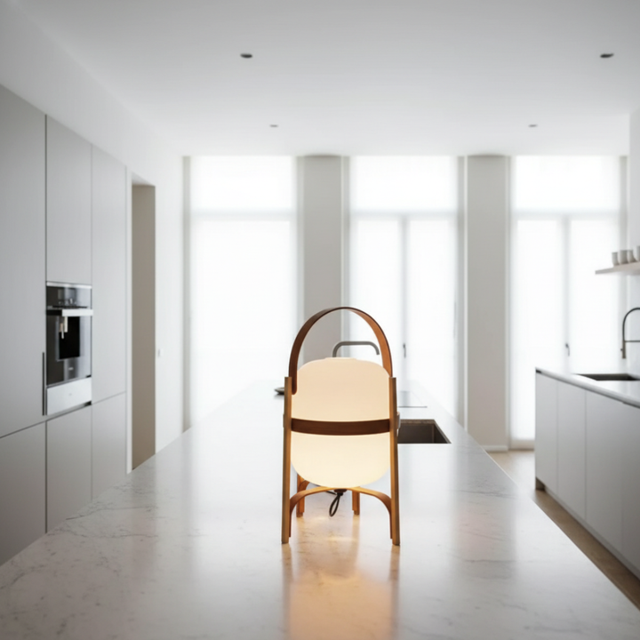 Lámpara de linterna vintage con diseño clásico para sala de estar. Cristal y metal oscuro, crea ambiente acogedor.