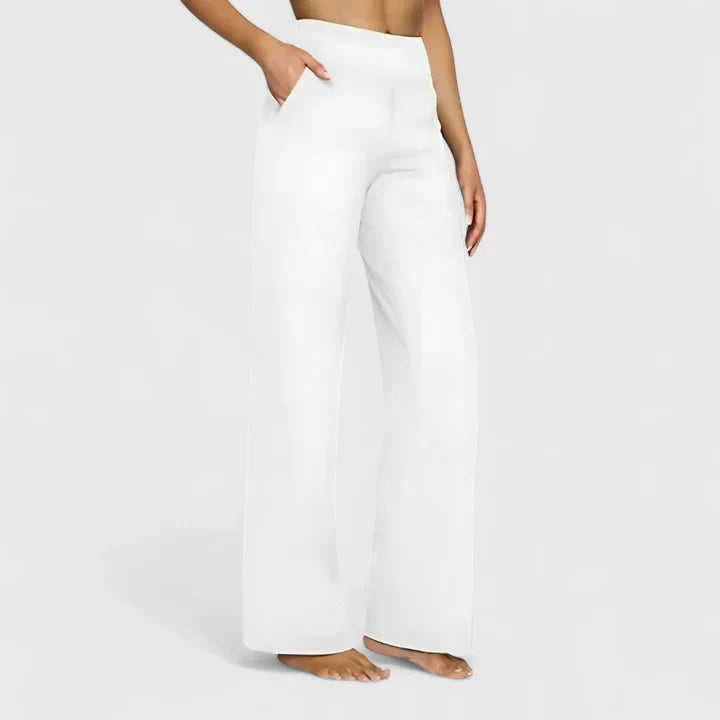 Pantalón recto de mujer, cintura elástica, diseño elegante para cualquier ocasión casual.