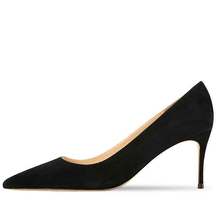 Zapatos stiletto de cuero negros para mujer, tacón alto elegante. Puntiagudos, ideales para fiesta y estilo clásico.