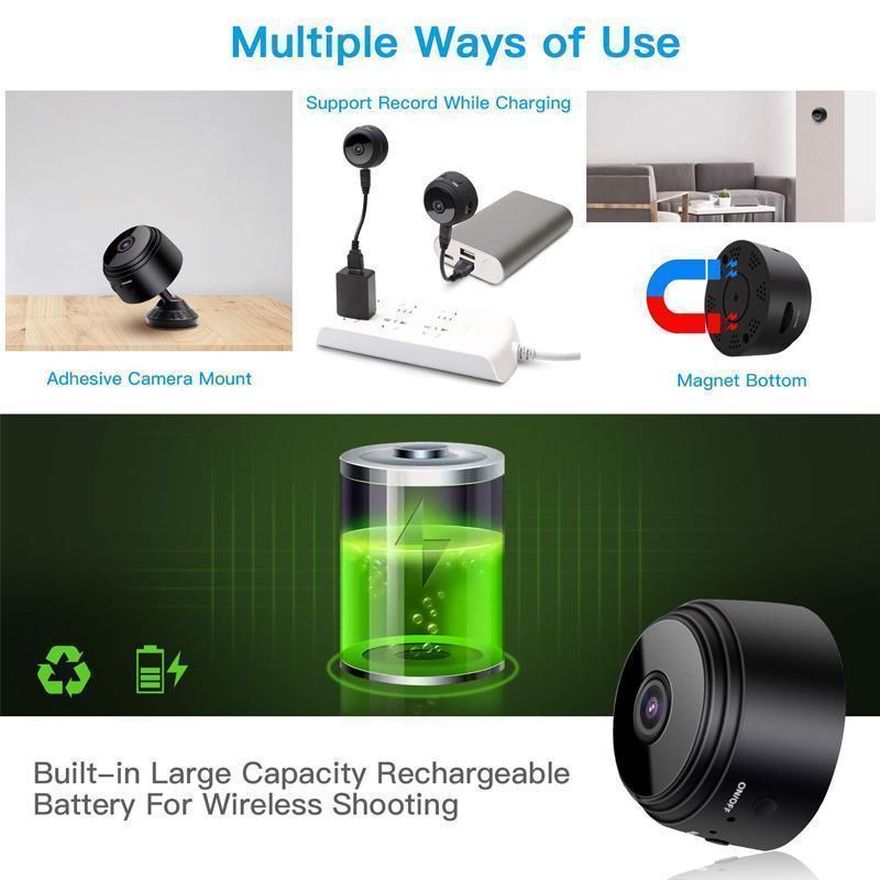 Mini cámara magnética inalámbrica. Grabación 1080p para seguridad en hogar y vehículo. Fácil instalación.