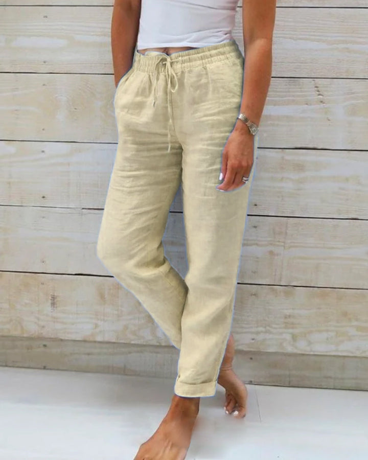 Pantalón de mujer fresco con cintura elástica, cómodo y ligero, perfecto para primavera/verano.