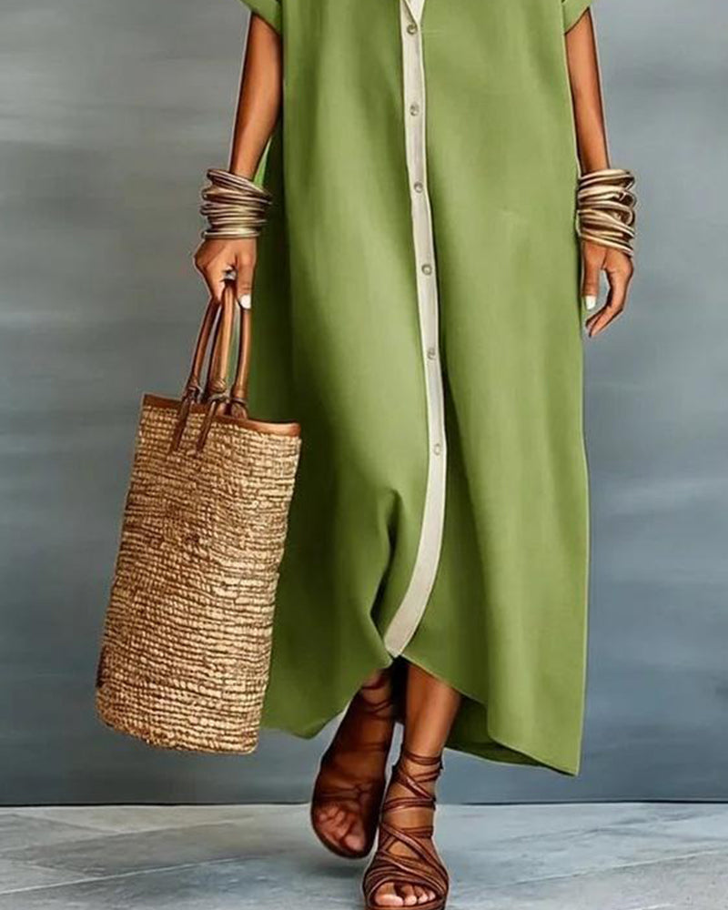 Vestido camisa moderno para mujer, con cuello notch, cómodo y con caída fluida, ideal para un estilo casual chic.