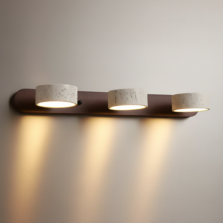 Aplique minimalista Wabi Sabi, focos ajustables, luz cálida para pared.