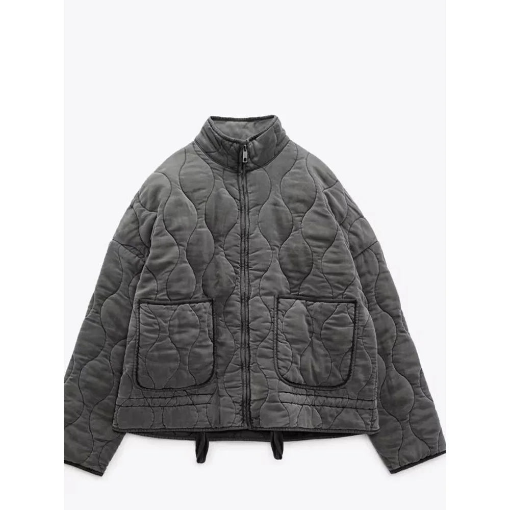 Chaqueta acolchada de invierno para mujer. Estilo elegante con patrón diamante, proporciona calidez y moda.