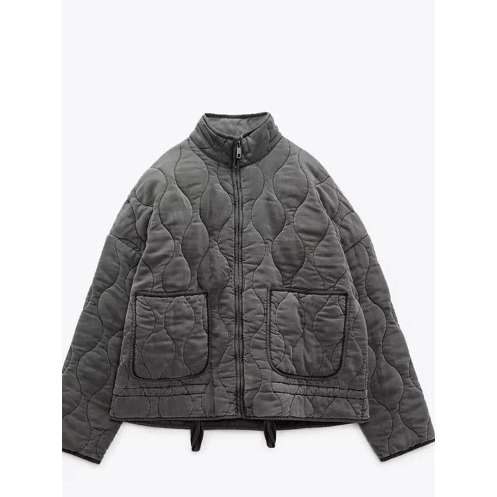 Chaqueta acolchada de invierno para mujer. Estilo elegante con patrón diamante, proporciona calidez y moda.