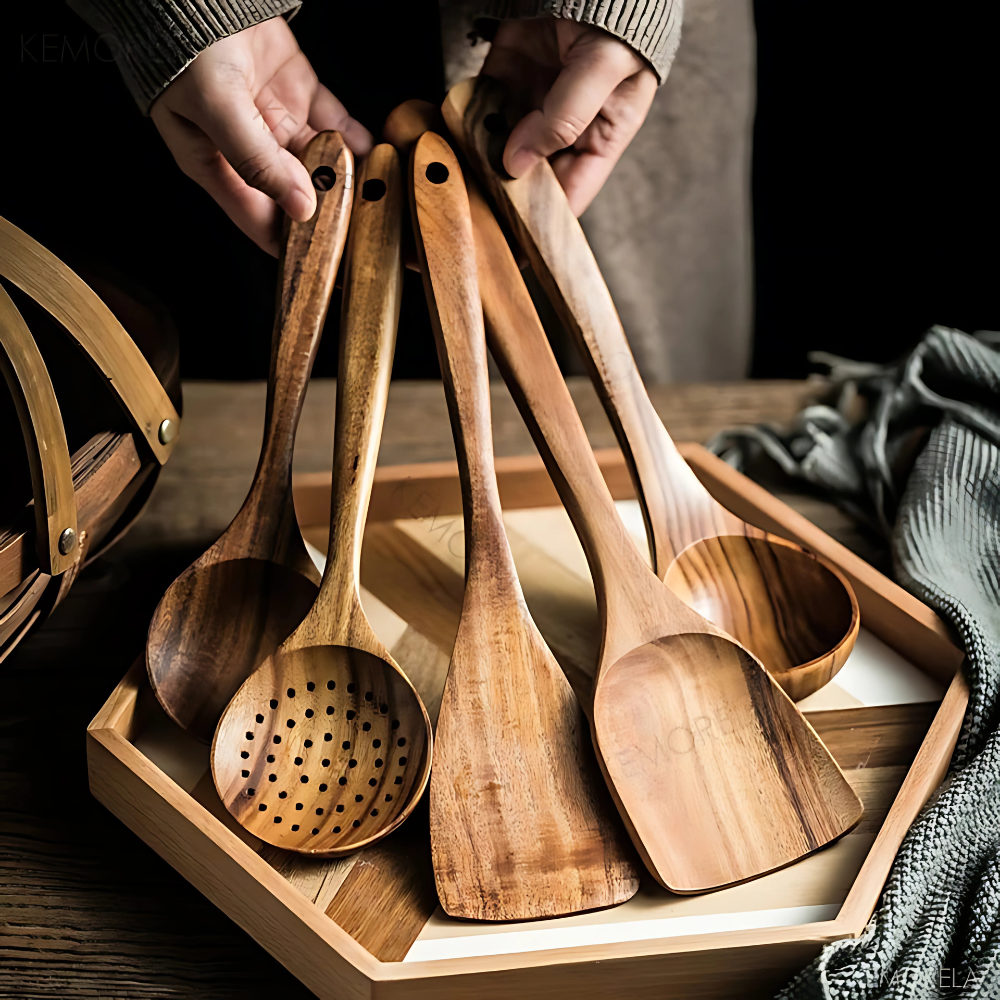 Utensilios de cocina de madera, perfectos para sartenes antiadherentes, no rayan.