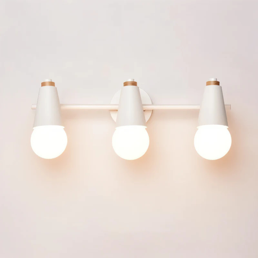 Aplique de pared LED minimalista, luz cálida, diseño moderno de metal y madera para interiores.