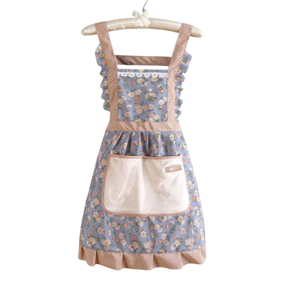 Delantal floral de algodón para cocina mujer, impermeable, con prácticos bolsillos, estilo vintage.