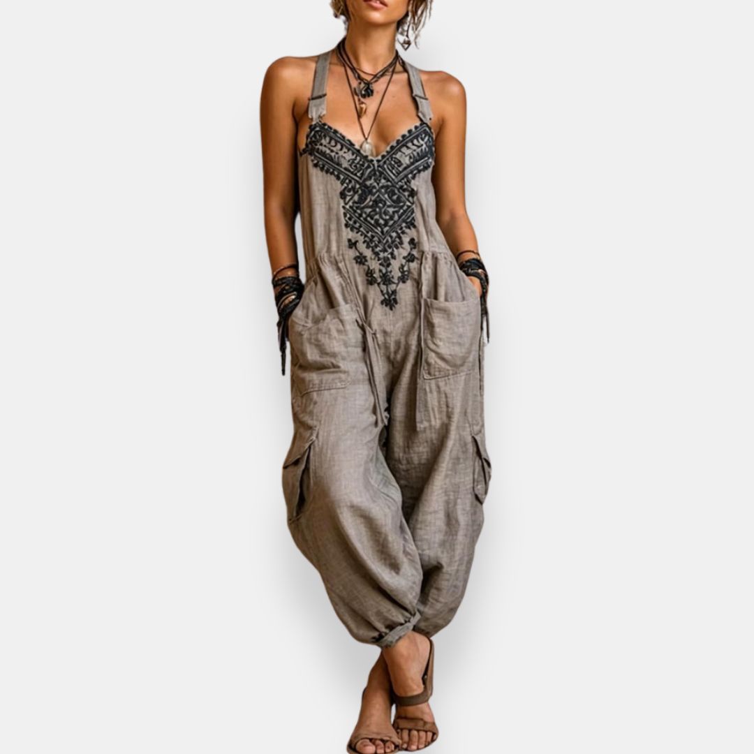 Mono casual bohemio para mujer, holgado y cómodo, con delicados bordados decorativos; ideal para el verano.